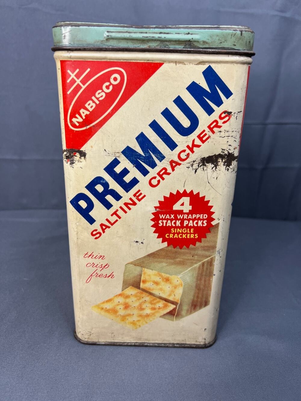 Vintage Nabisco Premium Saltine Crackers 14 Oz Tin Empty Canister 1969